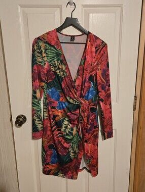 Tropical Floral Wrap Dress - Pink Multi